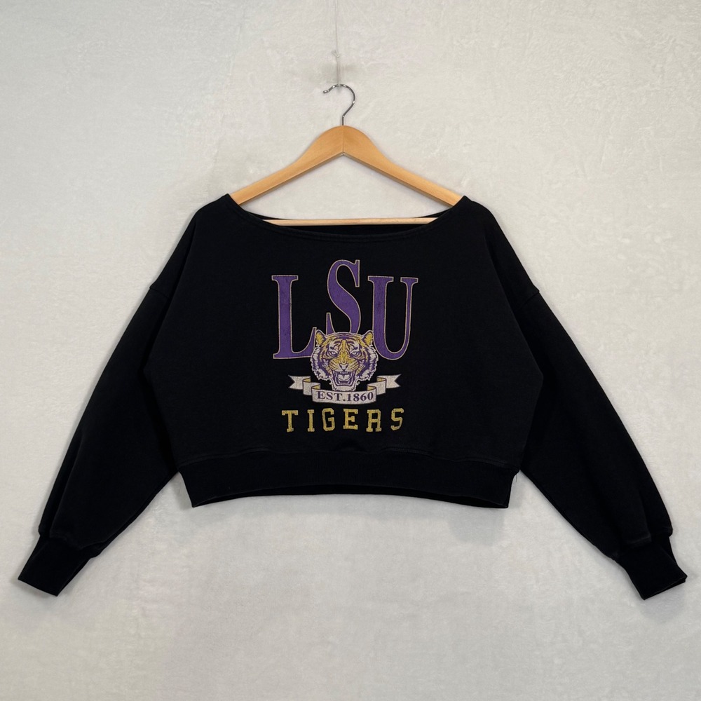 Goodie Two Sleeves Black LSU Tigers Cropped Sweatshirt Medium